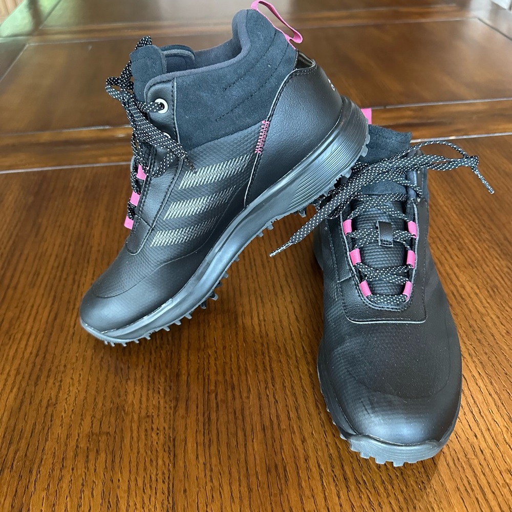 NWOT Adidas Black and Pink Waterproof Golf Boot